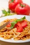 Italian Pasta Farfalle Butterfly Bow-tie And Tomato Sauce Stock Photo