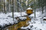 Winter Landscape With Small River Stock Photo