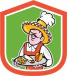 Mexican Chef Cook Shield Cartoon Stock Photo