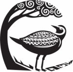 Golden Plover Standing Tree Tribal Art Stock Photo