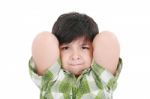 Boy Arms Up Behind His Head Stock Photo