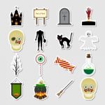 Halloween Color Sticker Icon Set Stock Photo