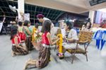 Student 9-10 Years Old, Scout Activities, Dance Performances Around The Fire., Scout Camp Bangkok Thailand Stock Photo