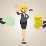 Cartoon Businesswoman Refuse Money From Another Person Stock Photo