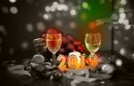 Glasses Of Champagne And New Year Decorations Stock Photo