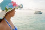 Girl On The Beach At Similan Island, Thailand Stock Photo