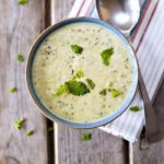 Bowl Of Broccoli And Cheddar Cheese Soup Stock Photo