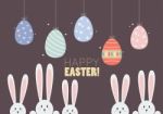 Colorful Hanging Easter Eggs With Bunnies Stock Photo