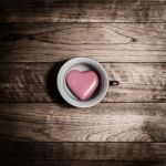 Pink Heart Ceramic In Coffee Cup Stock Photo