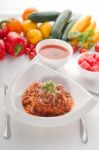 Spaghetti Pasta With Bolognese Sauce Stock Photo