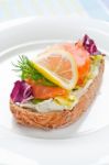 Sandwich With Smoked Salmon Stock Photo