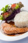 Grilled Salmon With Teriyaki Sauce Stock Photo