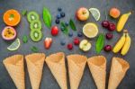 Flat Lay Various Fresh Fruits Raspberry ,blueberry ,strawberry , Stock Photo