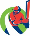 Cricket Player Batsman Batting Retro Stock Photo