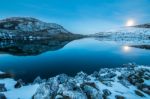 Full Moon In The Lakes Of Covadonga Stock Photo