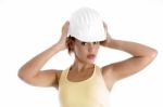 Female Architect Wearing Helmet Stock Photo