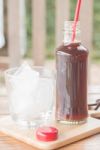 Bottle Of Black Coffee With Ice Stock Photo