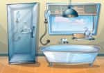 Cartoon  Illustration Interior Bathroom Stock Photo