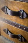 Vintage Brown Leather Suitcase Up Close Stock Photo