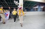 Student 9-10 Years Old, Scout Activities, Dance Performances Around The Fire., Scout Camp Bangkok Thailand Stock Photo