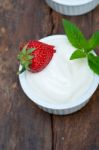 Organic Greek Yogurt And Strawberry Stock Photo