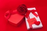 Valentines Gift Box With A Red Bow On Red Background Image Of Va Stock Photo