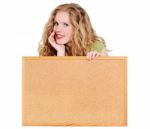 Woman With Cork Board Stock Photo