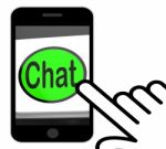 Chat Button Displays Talking Typing Or Texting Stock Photo