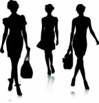 Fashion Silhouette Girls walking Stock Photo