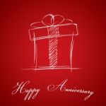 Happy Anniversary And Gift Box On Red Background. Happy Anniversary Card Stock Photo