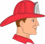 Fireman Firefighter Vintage Helmet Drawing Stock Photo