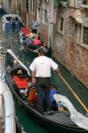 Barely Enough Room To Pass In A Venetian Canal Stock Photo