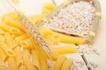 Italian Pasta Penne With Wheat Stock Photo