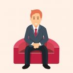 Businessman Sitting On Sofa Waiting- Flat Design Stock Photo