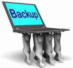 Backup Character Laptop Shows Archive Back Up And Storing Stock Photo