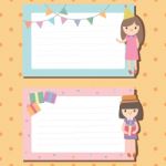 Notepad Decorated In Party Theme With Cute Girl Background Stock Photo