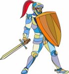 Knight Full Armor With Sword Defending Mosaic Stock Photo