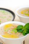 Hearty Middle Eastern Chickpea And Barley Soup Stock Photo