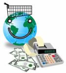 Globe Shopping Calculator Money Retro Stock Photo