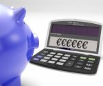 Euros In Calculator Shows Currency And Investment Stock Photo