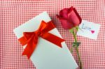 Red Rose With Message Card Image Of Valentines Day Stock Photo