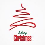 Merry Christmas And Red Christmas Tree On White Background Card Stock Photo