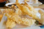 Japanese Cuisine, Tempura Shrimps(deep Fried Shrimps) With Sauce Stock Photo