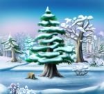 Snow-covered Pine Tree In A Winter Forest Stock Photo