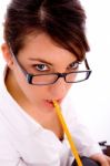 High Angle View Of Young Student Looking At Camera Stock Photo