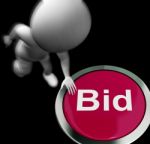 Bid Pressed Shows Auction Buying And Selling Stock Photo