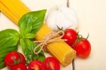 Italian Spaghetti Pasta Tomato And Basil Stock Photo