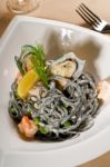 Seafood Black Spaghetti Stock Photo