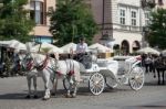 Carriage And Horses In Krakow Stock Photo