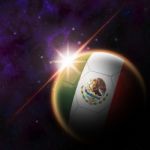 Mexico Flag On 3d Football With Rising Sun Stock Photo